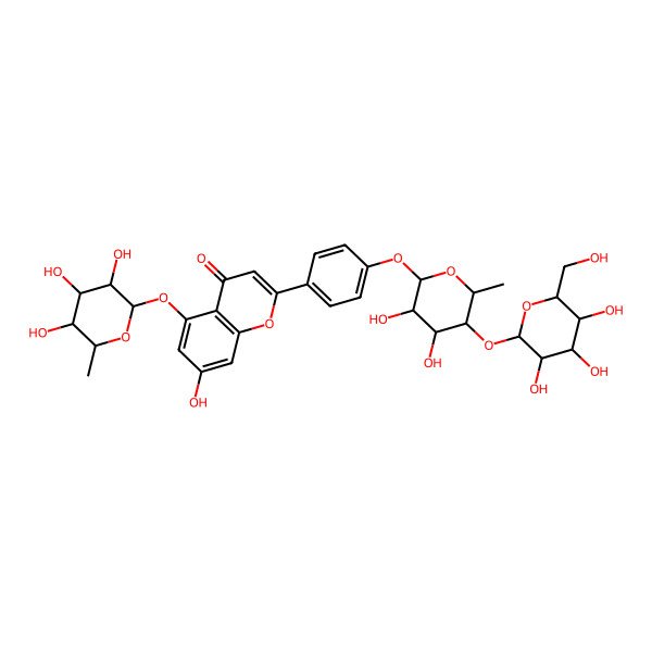 2D Structure of 2-[4-[3,4-Dihydroxy-6-methyl-5-[3,4,5-trihydroxy-6-(hydroxymethyl)oxan-2-yl]oxyoxan-2-yl]oxyphenyl]-7-hydroxy-5-(3,4,5-trihydroxy-6-methyloxan-2-yl)oxychromen-4-one