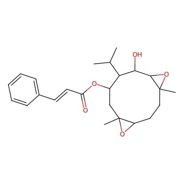 2D Structure of (10-Hydroxy-1,6-dimethyl-9-propan-2-yl-5,12-dioxatricyclo[9.1.0.04,6]dodecan-8-yl) 3-phenylprop-2-enoate