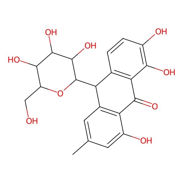2D Structure of (10R)-1,2,8-trihydroxy-6-methyl-10-[(2S,3R,4R,5S,6R)-3,4,5-trihydroxy-6-(hydroxymethyl)oxan-2-yl]-10H-anthracen-9-one