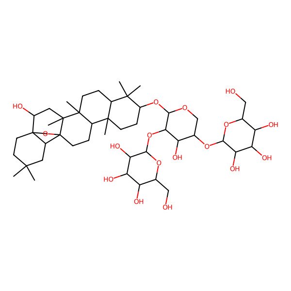 2D Structure of (2S,3R,4S,5R,6R)-2-[(3S,4S,5R,6S)-4-hydroxy-6-[[(1S,2R,4S,5R,8R,10S,13S,14R,17S,18R)-2-hydroxy-4,5,9,9,13,20,20-heptamethyl-24-oxahexacyclo[15.5.2.01,18.04,17.05,14.08,13]tetracosan-10-yl]oxy]-5-[(2S,3R,4S,5R,6R)-3,4,5-trihydroxy-6-(hydroxymethyl)oxan-2-yl]oxyoxan-3-yl]oxy-6-(hydroxymethyl)oxane-3,4,5-triol