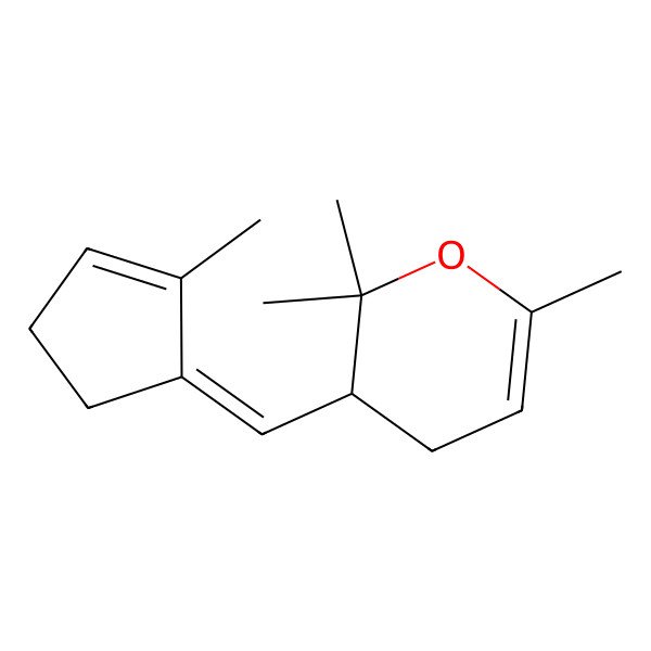 2D Structure of 2,2,6-Trimethyl-3-[(2-methylcyclopent-2-en-1-ylidene)methyl]-3,4-dihydropyran