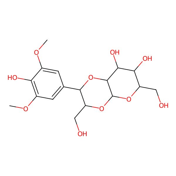 2D Structure of 2-(4-hydroxy-3,5-dimethoxyphenyl)-3,6-bis(hydroxymethyl)-3,4a,6,7,8,8a-hexahydro-2H-pyrano[2,3-b][1,4]dioxine-7,8-diol