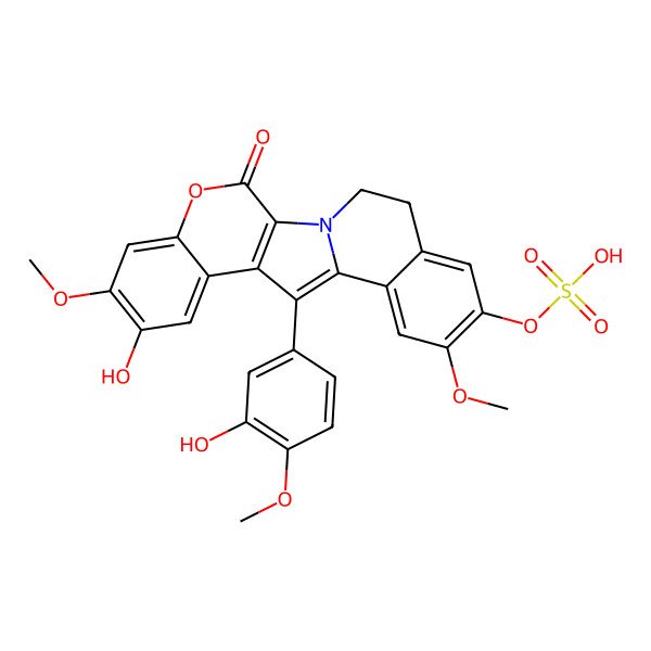 2D Structure of [8-Hydroxy-12-(3-hydroxy-4-methoxyphenyl)-7,16-dimethoxy-3-oxo-4-oxa-1-azapentacyclo[11.8.0.02,11.05,10.014,19]henicosa-2(11),5,7,9,12,14,16,18-octaen-17-yl] hydrogen sulfate