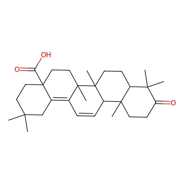 2D Structure of 2,2,6a,6b,9,9,12a-heptamethyl-10-oxo-3,4,5,6,6a,7,8,8a,11,12-decahydro-1H-picene-4a-carboxylic acid 2D Structure of 2,2,6a,6b,9,9,12a-heptamethyl-10-oxo-3,4,5,6,6a,7,8,8a,11,12-decahydro-1H-picene-4a-carboxylic acid