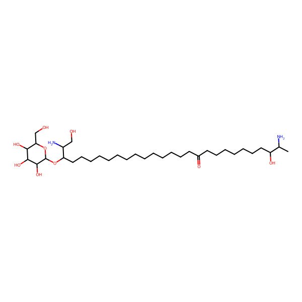 2D Structure of 2,27-Diamino-3,28-dihydroxy-26-[3,4,5-trihydroxy-6-(hydroxymethyl)oxan-2-yl]oxyoctacosan-11-one