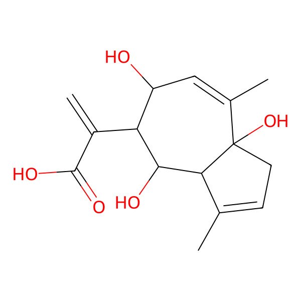 2D Structure of 1alpha,6alpha,8alpha-trihydroxy-5alpha,7betaH-guaia-3,9,11(13)-trien-12-oic acid