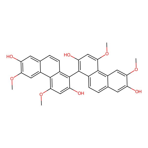2D Structure of 2,2',7,7'-Tetrahydroxy-4,4',6,6'-tetramethoxy-1,1'-biphenanthrene 2D Structure of 2,2',7,7'-Tetrahydroxy-4,4',6,6'-tetramethoxy-1,1'-biphenanthrene