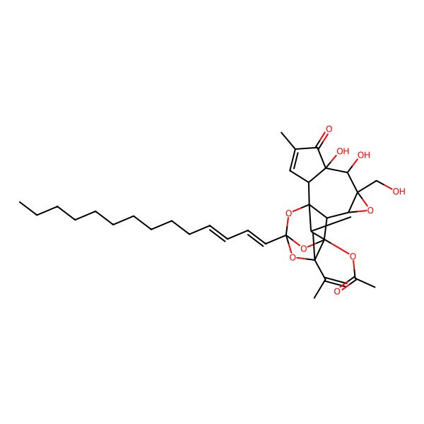 2D Structure of [(1R,2R,6S,7S,8R,10S,11S,12R,14S,16S,17R,18R)-6,7-dihydroxy-8-(hydroxymethyl)-4,18-dimethyl-5-oxo-16-prop-1-en-2-yl-14-[(1E,3E)-tetradeca-1,3-dienyl]-9,13,15,19-tetraoxahexacyclo[12.4.1.01,11.02,6.08,10.012,16]nonadec-3-en-17-yl] acetate