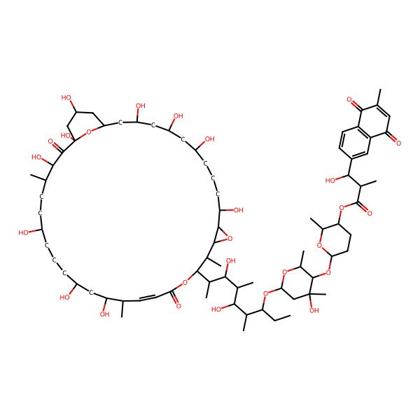 2D Structure of [(2R,3S,6S)-6-[(2S,3R,4R,6R)-6-[(3S,4R,5R,6R,7S,8S)-8-[(1R,3S,5R,7R,11S,12S,14S,15R,16R,19E,21S,22R,24R,28R,31R,32S,34R,36S)-3,5,7,11,22,24,28,32,34,36-decahydroxy-15,21,31-trimethyl-18,33-dioxo-13,17,38-trioxatricyclo[32.3.1.012,14]octatriacont-19-en-16-yl]-5,7-dihydroxy-4,6-dimethylnonan-3-yl]oxy-4-hydroxy-2,4-dimethyloxan-3-yl]oxy-2-methyloxan-3-yl] (2R,3S)-3-hydroxy-2-methyl-3-(6-methyl-5,8-dioxonaphthalen-2-yl)propanoate