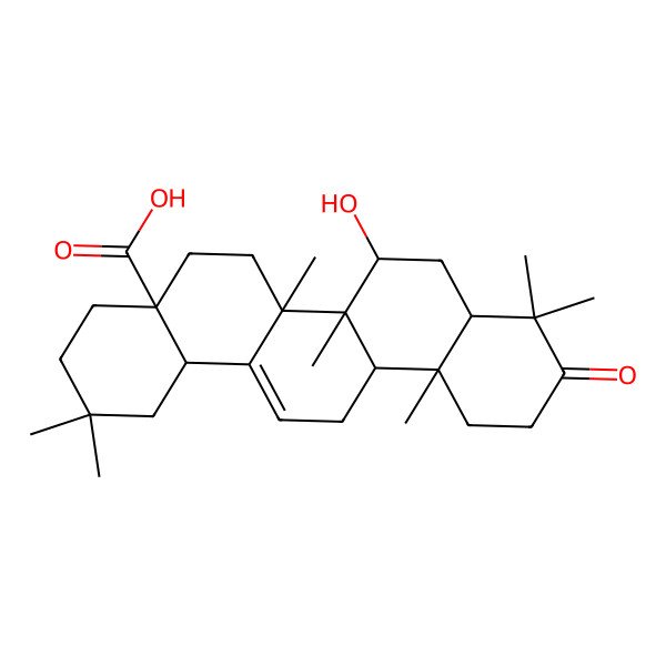 2D Structure of (4aS,6aR,6aR,6bR,7R,8aR,12aR,14bS)-7-hydroxy-2,2,6a,6b,9,9,12a-heptamethyl-10-oxo-3,4,5,6,6a,7,8,8a,11,12,13,14b-dodecahydro-1H-picene-4a-carboxylic acid 2D Structure of (4aS,6aR,6aR,6bR,7R,8aR,12aR,14bS)-7-hydroxy-2,2,6a,6b,9,9,12a-heptamethyl-10-oxo-3,4,5,6,6a,7,8,8a,11,12,13,14b-dodecahydro-1H-picene-4a-carboxylic acid