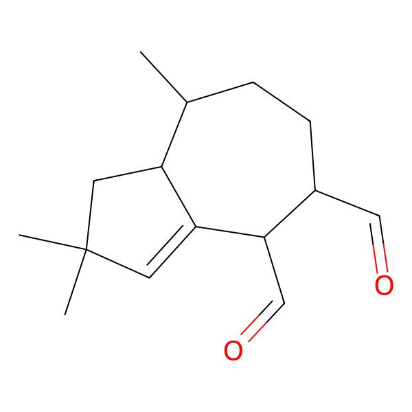 2D Structure of 2,2,8-trimethyl-4,5,6,7,8,8a-hexahydro-1H-azulene-4,5-dicarbaldehyde