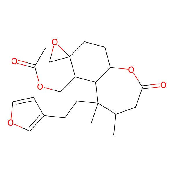 2D Structure of [(4R,5S,5aS,6R,7R,9aS)-5-[2-(furan-3-yl)ethyl]-4,5-dimethyl-2-oxospiro[4,5a,6,8,9,9a-hexahydro-3H-benzo[b]oxepine-7,2'-oxirane]-6-yl]methyl acetate