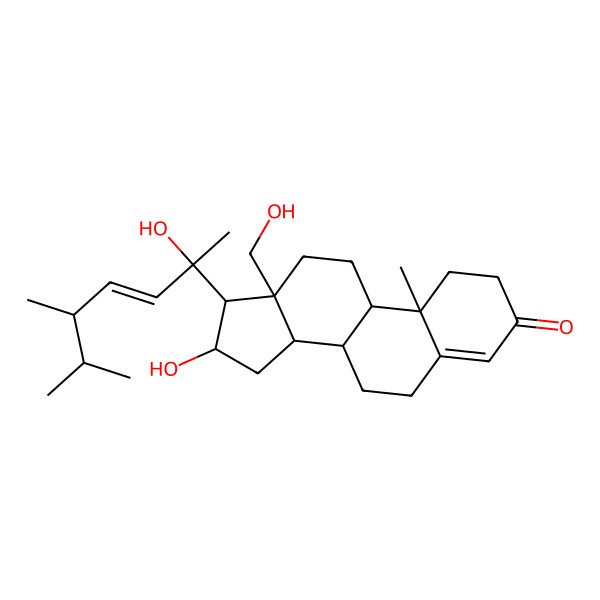 2D Structure of (8R,9S,10R,13R,14S,16S,17R)-16-hydroxy-17-[(E,2S,5R)-2-hydroxy-5,6-dimethylhept-3-en-2-yl]-13-(hydroxymethyl)-10-methyl-1,2,6,7,8,9,11,12,14,15,16,17-dodecahydrocyclopenta[a]phenanthren-3-one