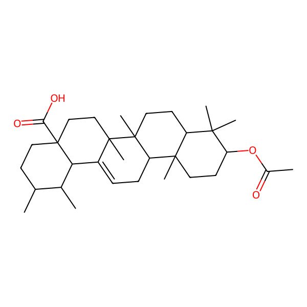 2D Structure of (1S,2R,4aS,6aR,6aS,6bR,10S,12aR,14bS)-10-acetyloxy-1,2,6a,6b,9,9,12a-heptamethyl-2,3,4,5,6,6a,7,8,8a,10,11,12,13,14b-tetradecahydro-1H-picene-4a-carboxylic acid 2D Structure of (1S,2R,4aS,6aR,6aS,6bR,10S,12aR,14bS)-10-acetyloxy-1,2,6a,6b,9,9,12a-heptamethyl-2,3,4,5,6,6a,7,8,8a,10,11,12,13,14b-tetradecahydro-1H-picene-4a-carboxylic acid