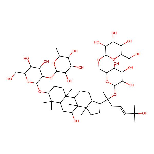 2D Structure of 2-[4,5-dihydroxy-2-[[7-hydroxy-17-[6-hydroxy-6-methyl-2-[3,4,5-trihydroxy-6-[[3,4,5-trihydroxy-6-(hydroxymethyl)oxan-2-yl]oxymethyl]oxan-2-yl]oxyhept-4-en-2-yl]-4,4,8,10,14-pentamethyl-2,3,5,6,7,9,11,12,13,15,16,17-dodecahydro-1H-cyclopenta[a]phenanthren-3-yl]oxy]-6-(hydroxymethyl)oxan-3-yl]oxy-6-methyloxane-3,4,5-triol
