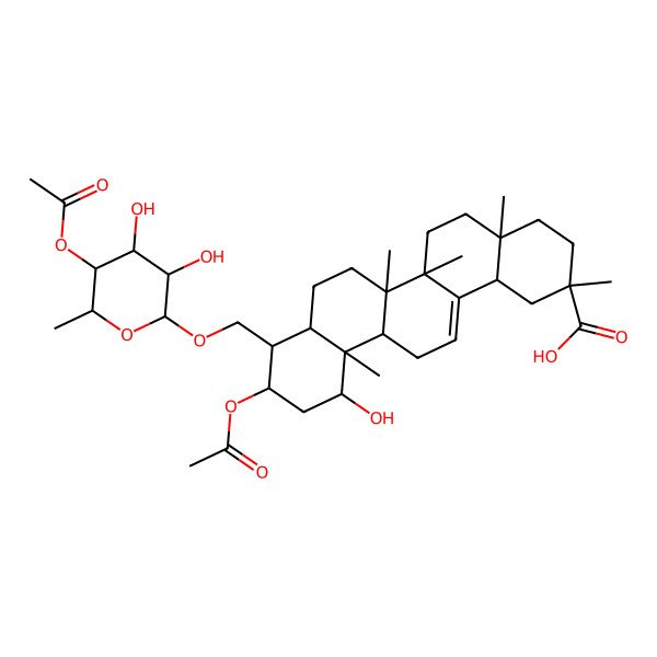 2D Structure of (2R,4aS,6aS,6aS,6bR,8aS,9R,10S,12S,12aS,14bS)-10-acetyloxy-9-[[(2R,3R,4S,5R,6S)-5-acetyloxy-3,4-dihydroxy-6-methyloxan-2-yl]oxymethyl]-12-hydroxy-2,4a,6a,6b,12a-pentamethyl-3,4,5,6,6a,7,8,8a,9,10,11,12,13,14b-tetradecahydro-1H-picene-2-carboxylic acid