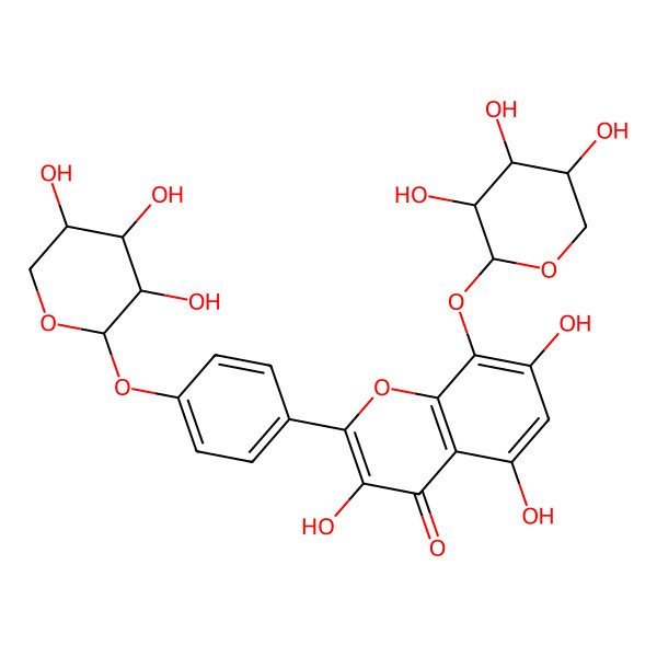 2D Structure of 3,5,7-trihydroxy-8-[(2S,3R,4S,5S)-3,4,5-trihydroxyoxan-2-yl]oxy-2-[4-[(2S,3R,4S,5R)-3,4,5-trihydroxyoxan-2-yl]oxyphenyl]chromen-4-one