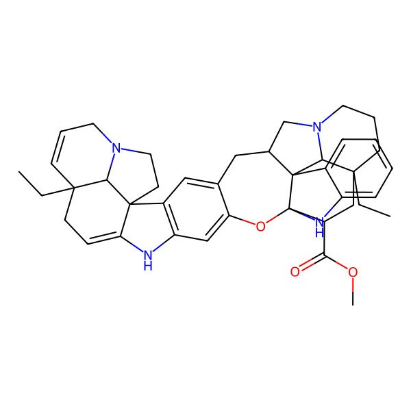 2D Structure of methyl (10R,28R,29R)-10,28-diethyl-2-oxa-6,14,24,37-tetrazaundecacyclo[26.9.2.110,14.01,30.03,20.05,18.07,17.022,30.024,29.031,36.017,40]tetraconta-3,5(18),7,11,19,31,33,35-octaene-38-carboxylate