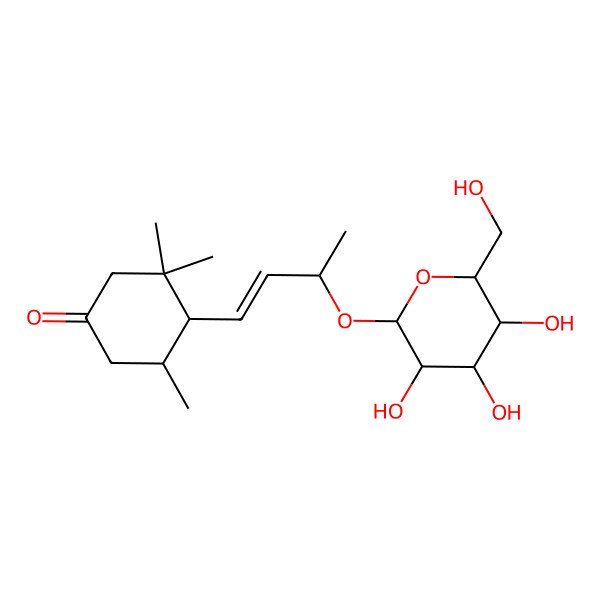 2D Structure of (4S,5S)-3,3,5-trimethyl-4-[(E,3S)-3-[(2R,3R,4S,5S,6R)-3,4,5-trihydroxy-6-(hydroxymethyl)oxan-2-yl]oxybut-1-enyl]cyclohexan-1-one