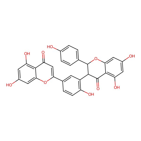 2D Structure of 2-(3-((2R,3S)-5,7-Dihydroxy-2-(4-hydroxyphenyl)-4-oxochroman-3-yl)-4-hydroxyphenyl)-5,7-dihydroxy-4H-chromen-4-one