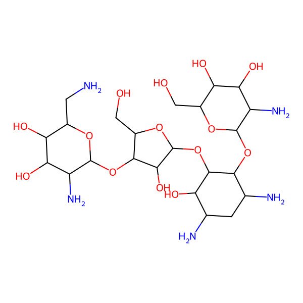 2D Structure of (2S,3S,4R,5R,6R)-5-Amino-2-(aminomethyl)-6-[(2R,3R,4R,5S)-5-[(1R,2R,3S,5R,6S)-3,5-diamino-2-[(2S,3R,4R,5S,6R)-3-amino-4,5-dihydroxy-6-(hydroxymethyl)oxan-2-yl]oxy-6-hydroxycyclohexyl]oxy-4-hydroxy-2-(hydroxymethyl)oxolan-3-yl]oxyoxane-3,4-diol