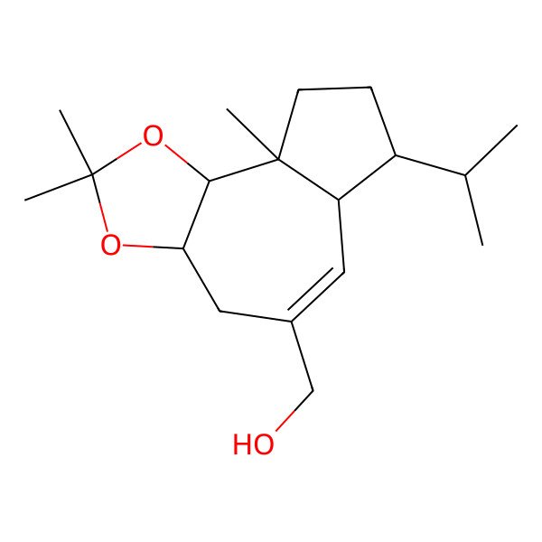 2D Structure of (2,2,9a-trimethyl-7-propan-2-yl-4,6a,7,8,9,9b-hexahydro-3aH-azuleno[4,5-d][1,3]dioxol-5-yl)methanol