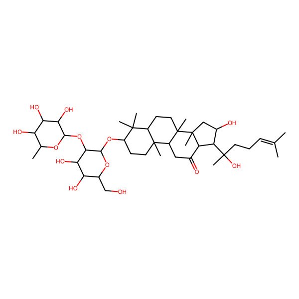 2D Structure of 3-[4,5-Dihydroxy-6-(hydroxymethyl)-3-(3,4,5-trihydroxy-6-methyloxan-2-yl)oxyoxan-2-yl]oxy-16-hydroxy-17-(2-hydroxy-6-methylhept-5-en-2-yl)-4,4,8,10,14-pentamethyl-1,2,3,5,6,7,9,11,13,15,16,17-dodecahydrocyclopenta[a]phenanthren-12-one