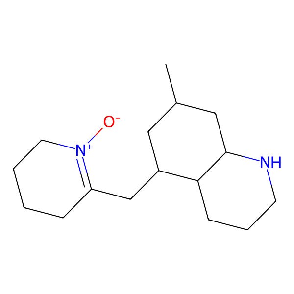 2D Structure of 7-Methyl-5-[(1-oxido-2,3,4,5-tetrahydropyridin-1-ium-6-yl)methyl]-1,2,3,4,4a,5,6,7,8,8a-decahydroquinoline