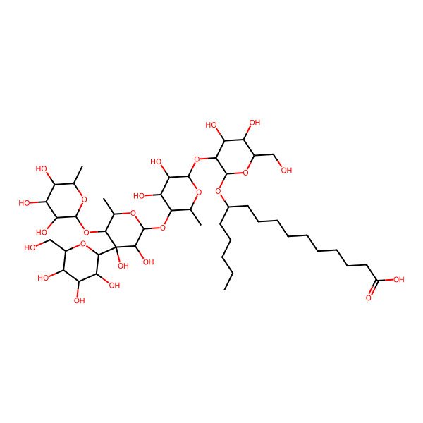 2D Structure of (11S)-11-[(2R,3R,4S,5S,6R)-3-[(2S,3R,4S,5R,6S)-5-[(2S,3R,4R,5S,6S)-3,4-dihydroxy-6-methyl-4-[(2R,3R,4S,5S,6R)-3,4,5-trihydroxy-6-(hydroxymethyl)oxan-2-yl]-5-[(2S,3R,4R,5R,6S)-3,4,5-trihydroxy-6-methyloxan-2-yl]oxyoxan-2-yl]oxy-3,4-dihydroxy-6-methyloxan-2-yl]oxy-4,5-dihydroxy-6-(hydroxymethyl)oxan-2-yl]oxyhexadecanoic acid
