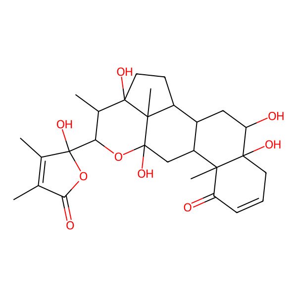 2D Structure of (1S,2S,4R,5R,10R,11S,13R,15R,16R,17S,20S)-4,5,13,17-tetrahydroxy-15-[(2S)-2-hydroxy-3,4-dimethyl-5-oxofuran-2-yl]-10,16,20-trimethyl-14-oxapentacyclo[11.6.1.02,11.05,10.017,20]icos-7-en-9-one