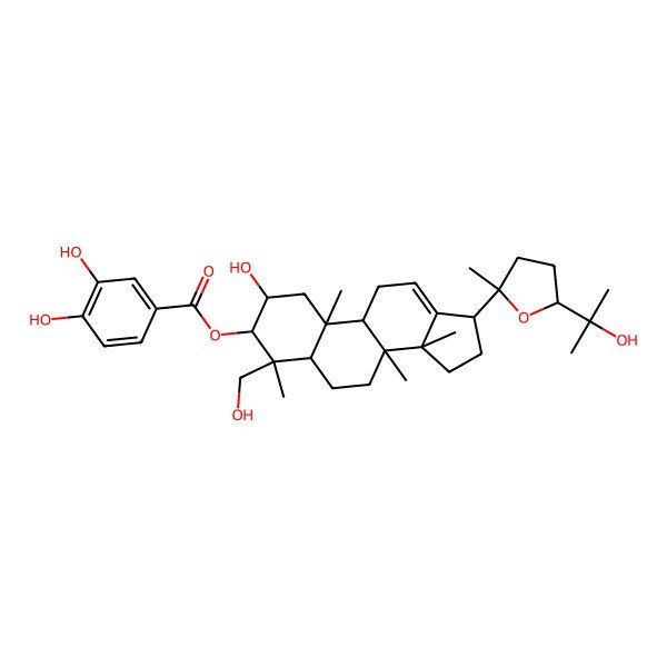 2D Structure of [2-hydroxy-4-(hydroxymethyl)-17-[5-(2-hydroxypropan-2-yl)-2-methyloxolan-2-yl]-4,8,10,14-tetramethyl-2,3,5,6,7,9,11,15,16,17-decahydro-1H-cyclopenta[a]phenanthren-3-yl] 3,4-dihydroxybenzoate