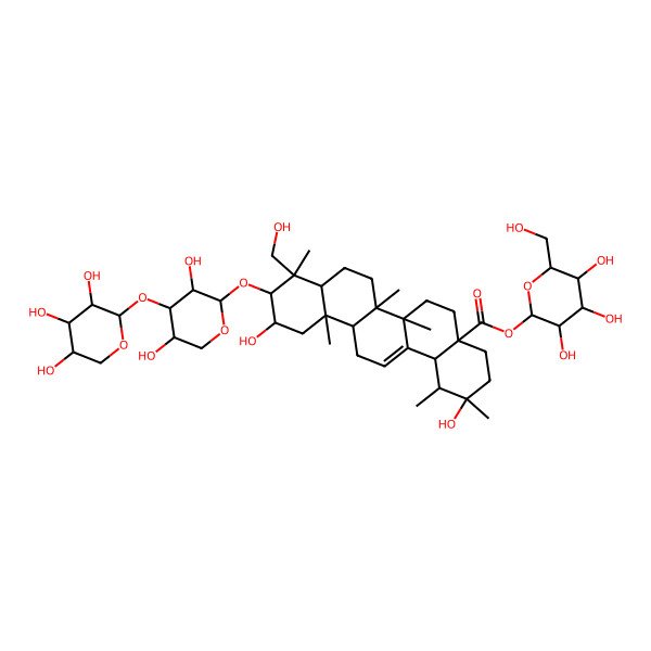 2D Structure of [3,4,5-Trihydroxy-6-(hydroxymethyl)oxan-2-yl] 10-[3,5-dihydroxy-4-(3,4,5-trihydroxyoxan-2-yl)oxyoxan-2-yl]oxy-2,11-dihydroxy-9-(hydroxymethyl)-1,2,6a,6b,9,12a-hexamethyl-1,3,4,5,6,6a,7,8,8a,10,11,12,13,14b-tetradecahydropicene-4a-carboxylate