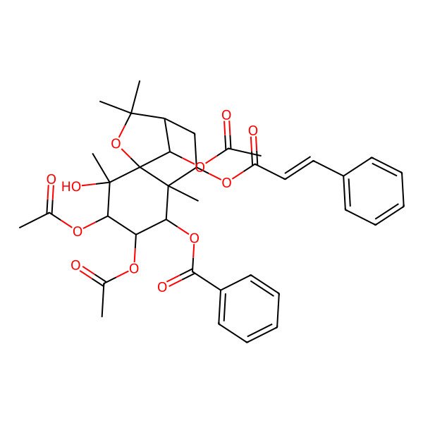 2D Structure of [(1S,2S,3S,4S,5R,6R,7S,9R,12R)-3,4,12-triacetyloxy-2-hydroxy-2,6,10,10-tetramethyl-7-[(E)-3-phenylprop-2-enoyl]oxy-11-oxatricyclo[7.2.1.01,6]dodecan-5-yl] benzoate