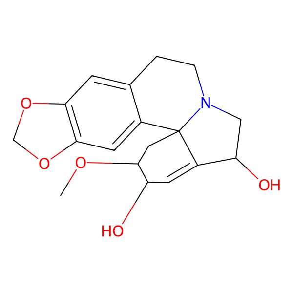 2D Structure of (1R,15R,18R,19R)-19-methoxy-5,7-dioxa-13-azapentacyclo[11.7.0.01,16.02,10.04,8]icosa-2,4(8),9,16-tetraene-15,18-diol