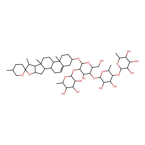 2D Structure of (2S,3R,4R,5R,6S)-2-[(2S,3R,4S,5R,6S)-4,5-dihydroxy-6-[(2R,3S,4S,5R,6R)-4-hydroxy-2-(hydroxymethyl)-6-[(1S,2S,4S,5'R,6R,7S,8R,9S,12R,13R,16S)-5',7,9,13-tetramethylspiro[5-oxapentacyclo[10.8.0.02,9.04,8.013,18]icos-18-ene-6,2'-oxane]-16-yl]oxy-5-[(2S,3R,4R,5R,6S)-3,4,5-trihydroxy-6-methyloxan-2-yl]oxyoxan-3-yl]oxy-2-methyloxan-3-yl]oxy-6-methyloxane-3,4,5-triol