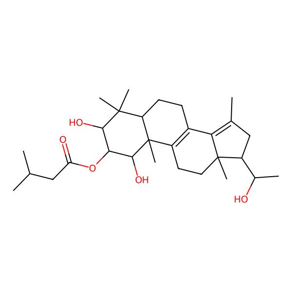 2D Structure of [1,3-Dihydroxy-17-(1-hydroxyethyl)-4,4,10,13,15-pentamethyl-1,2,3,5,6,7,11,12,16,17-decahydrocyclopenta[a]phenanthren-2-yl] 3-methylbutanoate