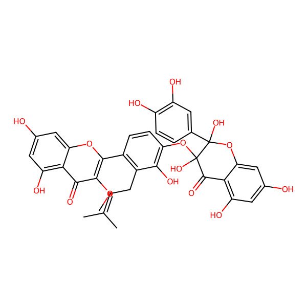 2D Structure of 3-[4-(5,7-Dihydroxy-3-methoxy-4-oxochromen-2-yl)-2-hydroxy-3-(3-methylbut-2-enyl)phenoxy]-2-(3,4-dihydroxyphenyl)-2,3,5,7-tetrahydroxychromen-4-one