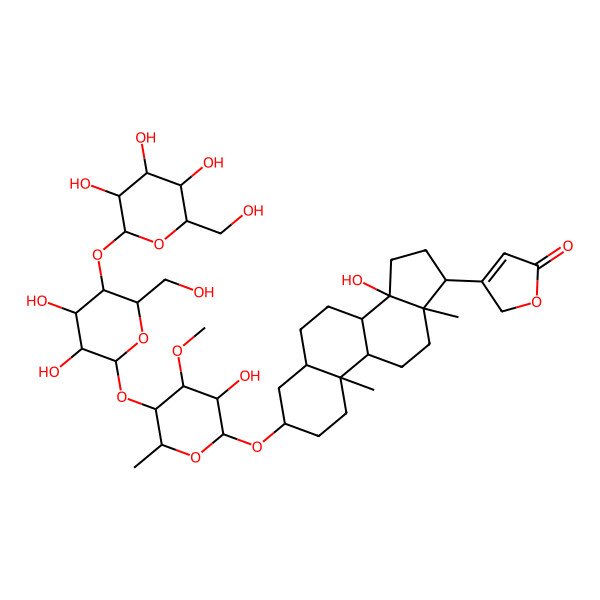 2D Structure of 3-[3-[5-[3,4-dihydroxy-6-(hydroxymethyl)-5-[3,4,5-trihydroxy-6-(hydroxymethyl)oxan-2-yl]oxyoxan-2-yl]oxy-3-hydroxy-4-methoxy-6-methyloxan-2-yl]oxy-14-hydroxy-10,13-dimethyl-1,2,3,4,5,6,7,8,9,11,12,15,16,17-tetradecahydrocyclopenta[a]phenanthren-17-yl]-2H-furan-5-one