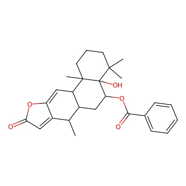 2D Structure of [(4aR,5R,6aS,7R,11aS,11bR)-4a-hydroxy-4,4,7,11b-tetramethyl-9-oxo-1,2,3,5,6,6a,7,11a-octahydronaphtho[2,1-f][1]benzofuran-5-yl] benzoate