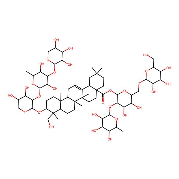 2D Structure of [(2S,3R,4S,5S,6R)-4,5-dihydroxy-6-[[(2R,3R,4S,5S,6R)-3,4,5-trihydroxy-6-(hydroxymethyl)oxan-2-yl]oxymethyl]-3-[(2S,3R,4R,5R,6S)-3,4,5-trihydroxy-6-methyloxan-2-yl]oxyoxan-2-yl] (4aS,6aR,6aS,6bR,8aR,9R,10S,12aR,14bS)-10-[(2S,3R,4S,5S)-3-[(2S,3R,4R,5S,6S)-3,5-dihydroxy-6-methyl-4-[(2S,3R,4S,5R)-3,4,5-trihydroxyoxan-2-yl]oxyoxan-2-yl]oxy-4,5-dihydroxyoxan-2-yl]oxy-9-(hydroxymethyl)-2,2,6a,6b,9,12a-hexamethyl-1,3,4,5,6,6a,7,8,8a,10,11,12,13,14b-tetradecahydropicene-4a-carboxylate
