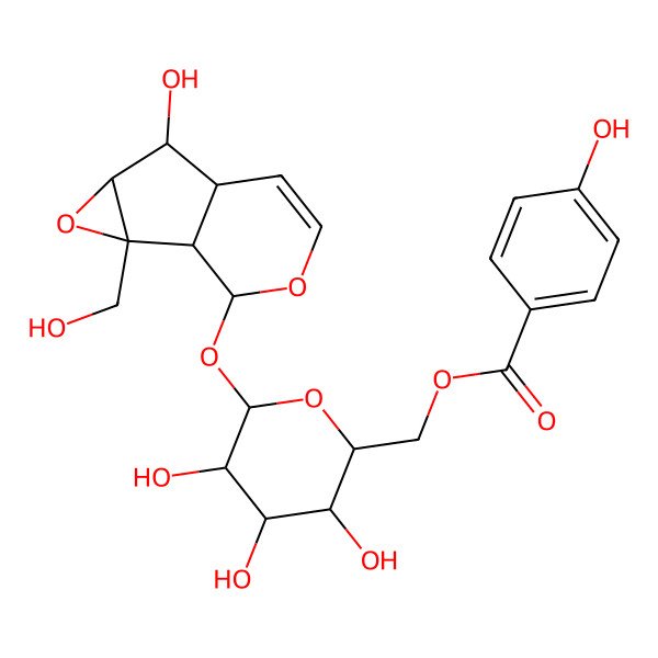 2D Structure of [3,4,5-Trihydroxy-6-[[5-hydroxy-2-(hydroxymethyl)-3,9-dioxatricyclo[4.4.0.02,4]dec-7-en-10-yl]oxy]oxan-2-yl]methyl 4-hydroxybenzoate