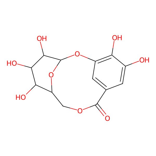 2D Structure of (1S,11R,12S,13S,14R)-4,5,12,13,14-pentahydroxy-2,9,15-trioxatricyclo[9.3.1.13,7]hexadeca-3(16),4,6-trien-8-one