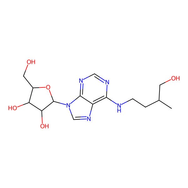 2D Structure of (2S,3R,4S,5R)-2-(hydroxymethyl)-5-[6-[[(3S)-4-hydroxy-3-methylbutyl]amino]purin-9-yl]oxolane-3,4-diol