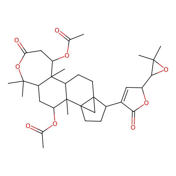 2D Structure of [(1S,2R,3R,5R,10S,11R,12R,15R,16R)-10-acetyloxy-16-[(2S)-2-[(2R)-3,3-dimethyloxiran-2-yl]-5-oxo-2H-furan-4-yl]-2,6,6,11-tetramethyl-8-oxo-7-oxapentacyclo[13.3.1.01,15.02,12.05,11]nonadecan-3-yl] acetate
