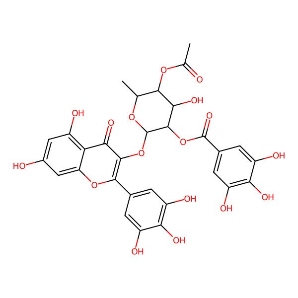 2D Structure of [(2S,3S,4R,5R,6S)-5-acetyloxy-2-[5,7-dihydroxy-4-oxo-2-(3,4,5-trihydroxyphenyl)chromen-3-yl]oxy-4-hydroxy-6-methyloxan-3-yl] 3,4,5-trihydroxybenzoate