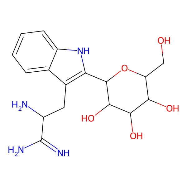 2D Structure of (2S)-2-amino-3-[2-[(2R,3S,4R,5S,6R)-3,4,5-trihydroxy-6-(hydroxymethyl)oxan-2-yl]-1H-indol-3-yl]propanimidamide