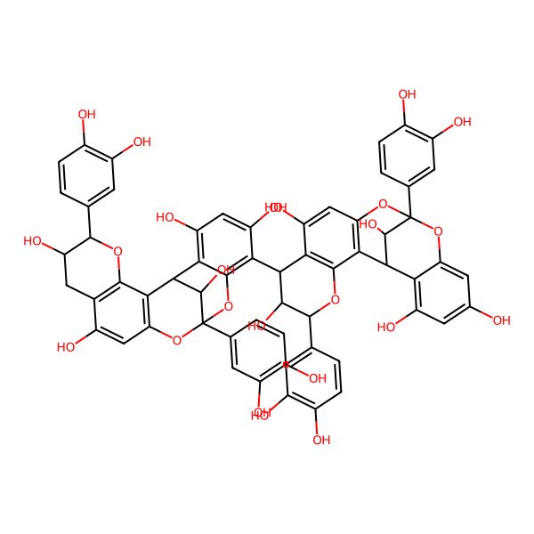 2D Structure of (1R,5R,6R,13R,21R)-16-[(1R,5R,6R,7R,13S,21R)-5,13-bis(3,4-dihydroxyphenyl)-6,9,17,19,21-pentahydroxy-4,12,14-trioxapentacyclo[11.7.1.02,11.03,8.015,20]henicosa-2(11),3(8),9,15,17,19-hexaen-7-yl]-5,13-bis(3,4-dihydroxyphenyl)-4,12,14-trioxapentacyclo[11.7.1.02,11.03,8.015,20]henicosa-2(11),3(8),9,15,17,19-hexaene-6,9,17,19,21-pentol