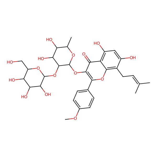 2D Structure of 3-[4,5-Dihydroxy-6-methyl-3-[3,4,5-trihydroxy-6-(hydroxymethyl)oxan-2-yl]oxyoxan-2-yl]oxy-5,7-dihydroxy-2-(4-methoxyphenyl)-8-(3-methylbut-2-enyl)chromen-4-one