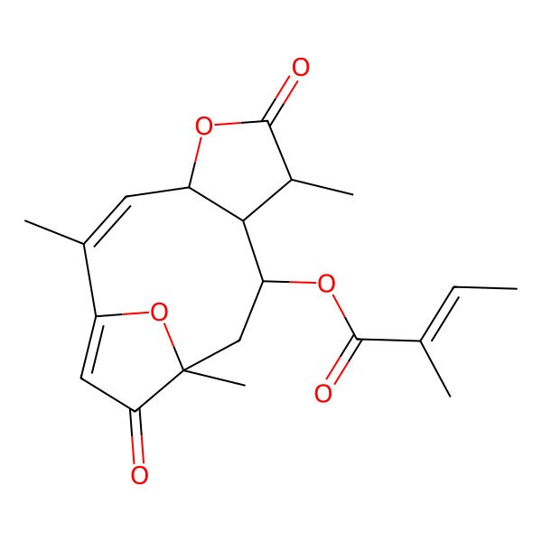 2D Structure of (2,7,11-Trimethyl-6,12-dioxo-5,14-dioxatricyclo[9.2.1.04,8]tetradeca-1(13),2-dien-9-yl) 2-methylbut-2-enoate
