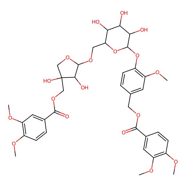 2D Structure of [4-[6-[[4-[(3,4-Dimethoxybenzoyl)oxymethyl]-3,4-dihydroxyoxolan-2-yl]oxymethyl]-3,4,5-trihydroxyoxan-2-yl]oxy-3-methoxyphenyl]methyl 3,4-dimethoxybenzoate